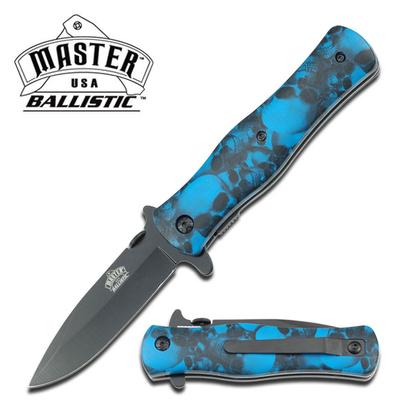 Spring Assist Blue Skull Knife